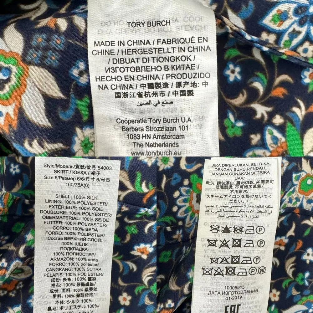 Tory Burch Silk Pleated Wrap Midi Skirt Navy Floral Multicolor Size 6